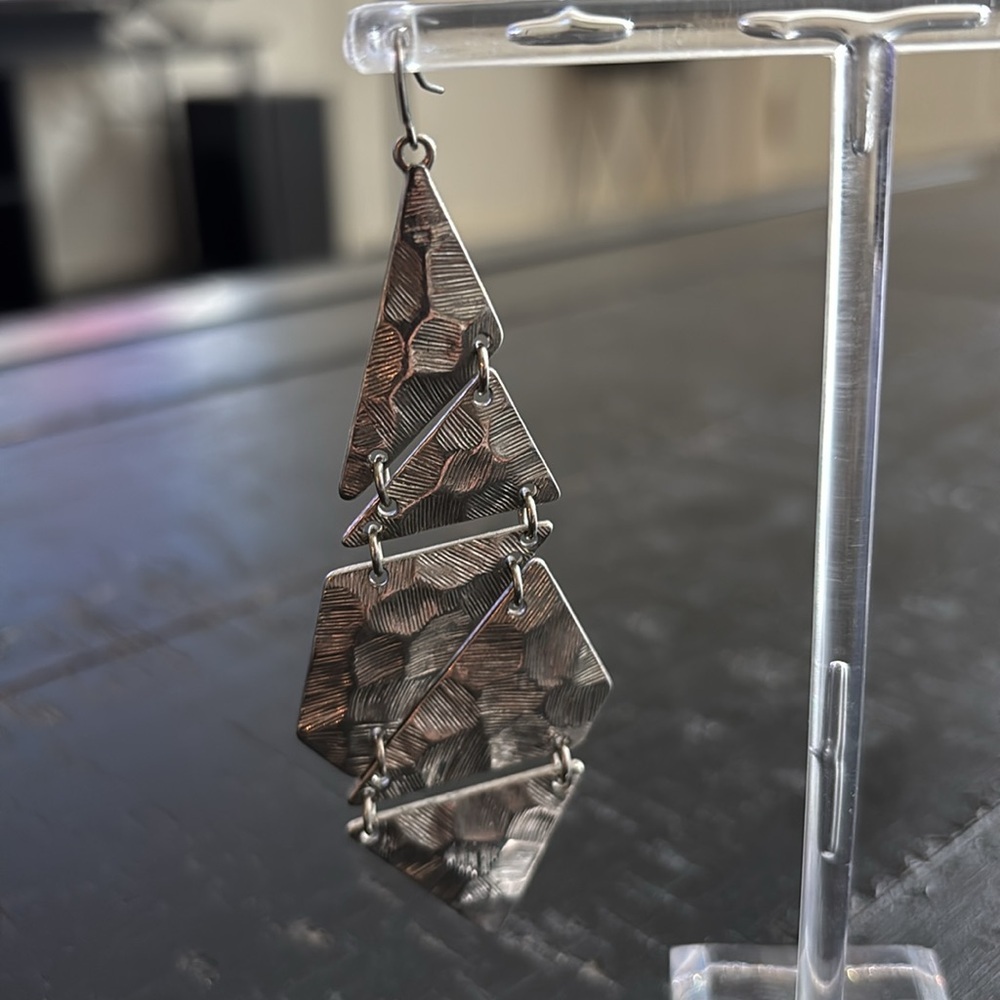 Geometric Silver Dangle Statement Articulated Ham… - image 2